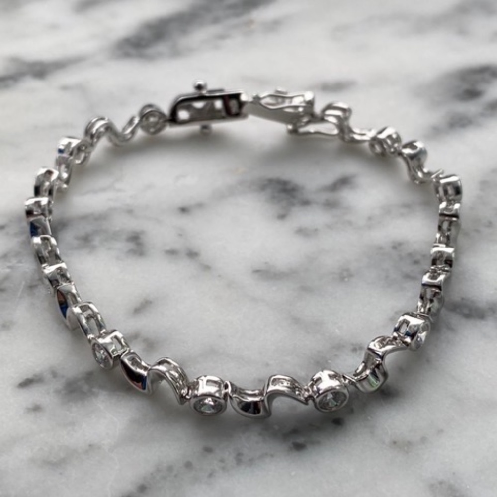 Solid Sterling Silver Diamond Tennis Bracelet - image 6